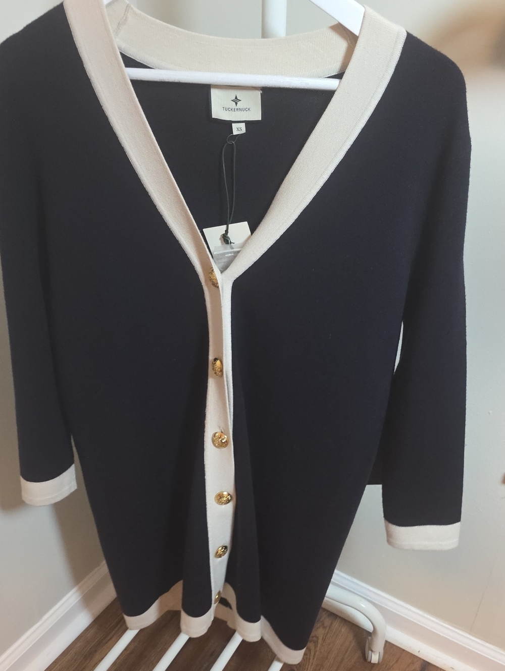 Tuckerknock Navy and Cream V-Neck Button Cardigan